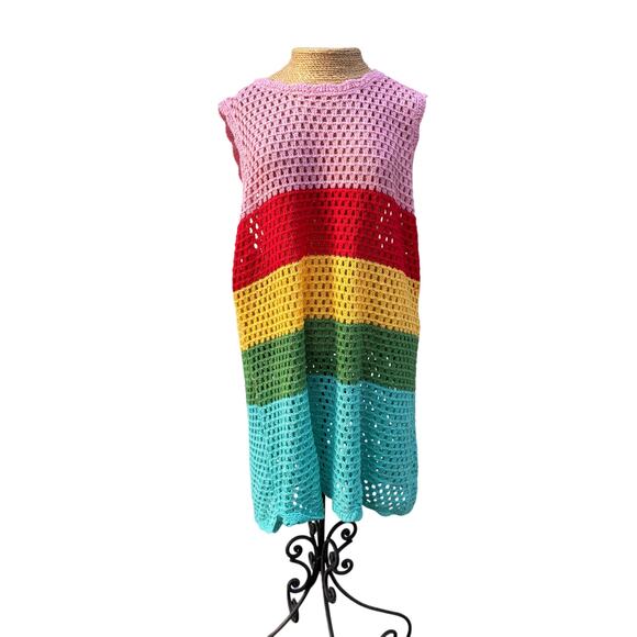 Crochet Rainbow Cover-Up Dress (Size Large) - Picture 1 of 10